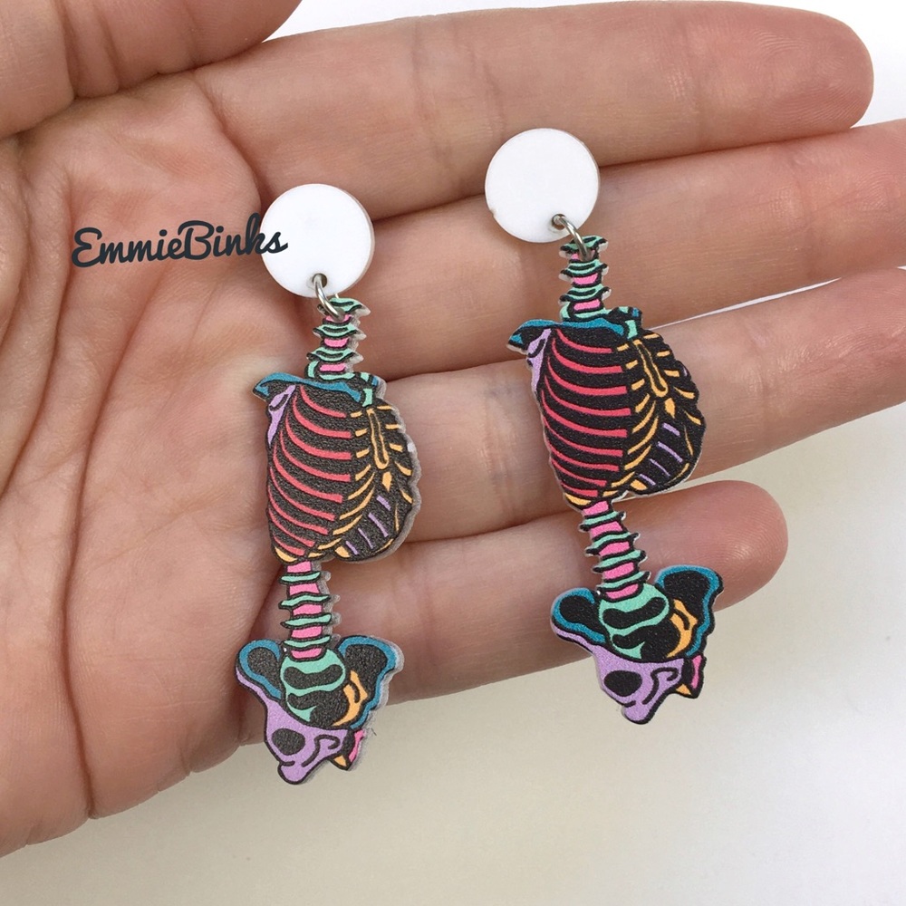 ✨3for$38  New Oddity Human Spine & Bones Illustrated Drop Dangle Earrings